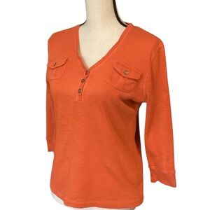 Chaps Denim Terracotta V Neck Henley 3/4 Sleeve Size Small